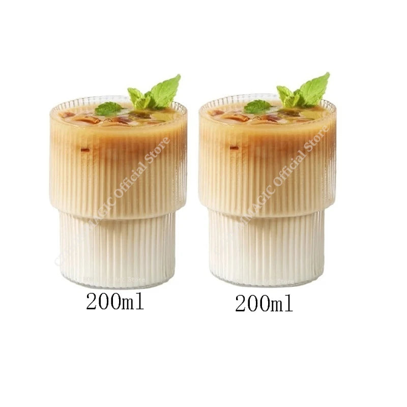 Vintage Ribbed Glass Cups – Heat-Resistant Coffee & Drink Tumblers
