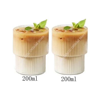 Vintage Ribbed Glass Cups – Heat-Resistant Coffee & Drink Tumblers
