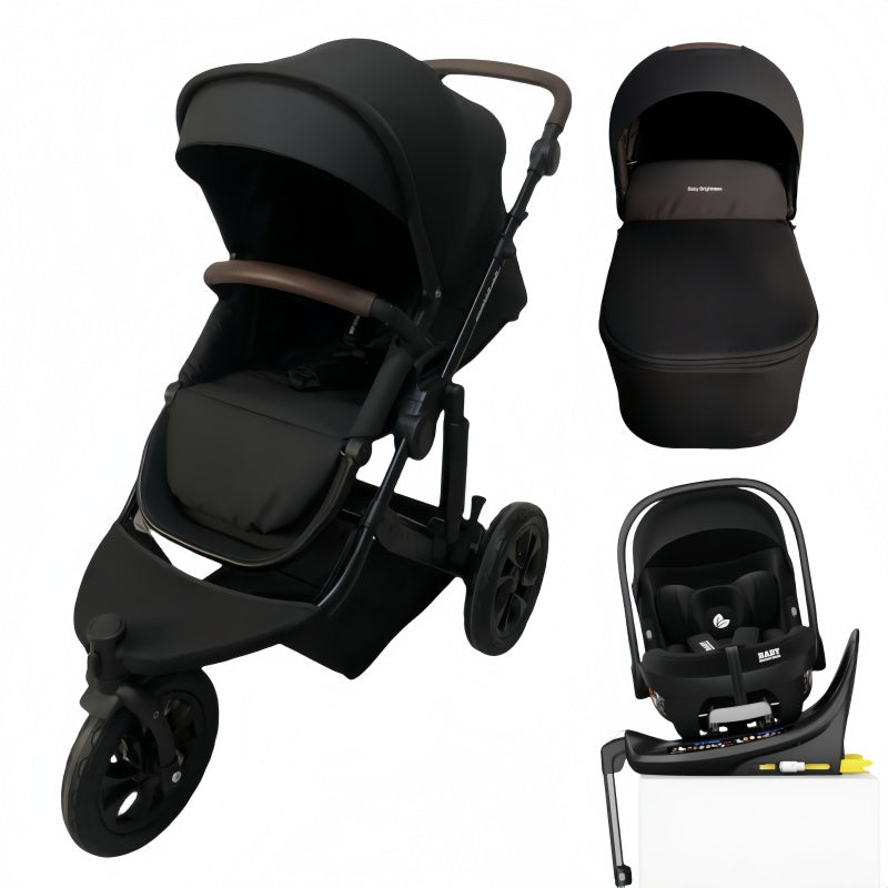 Pre-order Baby Brightness easygo 1+ three wheel stroller & carrycot & baby capsule & Rotation ISOFIX base Black  ETA: 31st October 2025