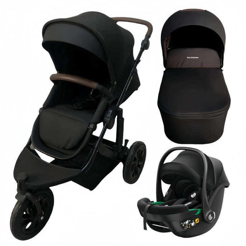 Pre-order Baby Brightness easygo 1+ three wheel stroller with carrycot and baby capsule Black   ETA: 31st October 2025