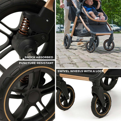 Pre-order Skyra 2-in-1 Newborn Pram & Bassinet Stroller with Car Seat and ISOFIX Base (Black/Gold) - image 19