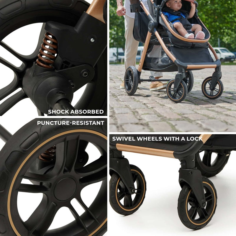 Pre-order Skyra 2-in-1 Newborn Pram & Bassinet Stroller with Car Seat and ISOFIX Base (Black/Gold) - image 19