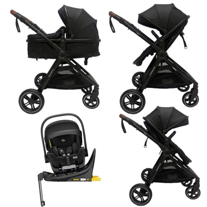 Skyra 2-in-1 Newborn Pram & Bassinet Stroller and Reclining Car Seat with Rotating ISOFIX Base(Black)