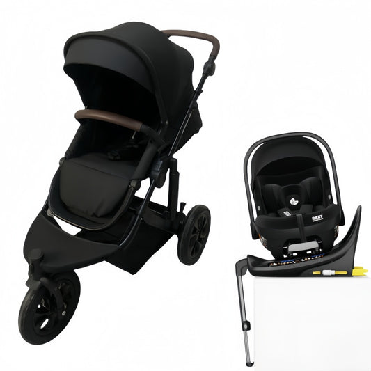Baby Brightness easygo 1+ three wheel stroller with baby capsule and Rotation ISOFIX base Black