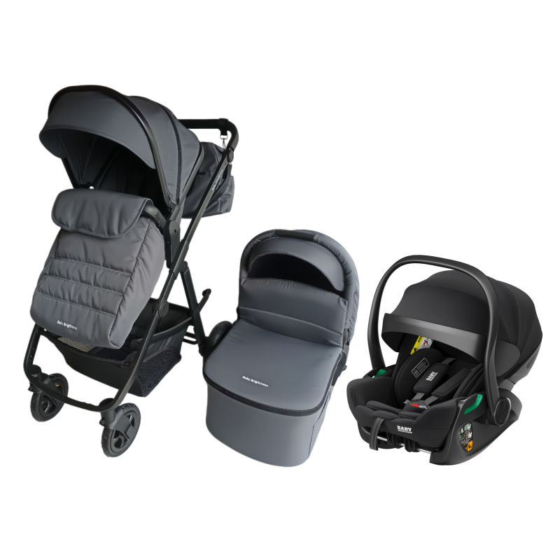 Pre-order Newborn Pram – Palms 2+ Stroller with Carrycot and Reclining Car Seat (Grey)