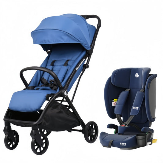 Baby Brightness FlexGo  Portable Auto Folding Compact Travel Pram and Portable ISOFIX Travel Booster Car Seat Blue