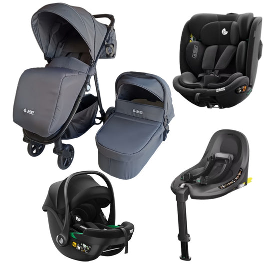 Pre-order Newborn Pram – Poplar Stroller with Carrycot + Infant Capsule + 360 Car Seat and Rotating ISOFIX Base (Grey)