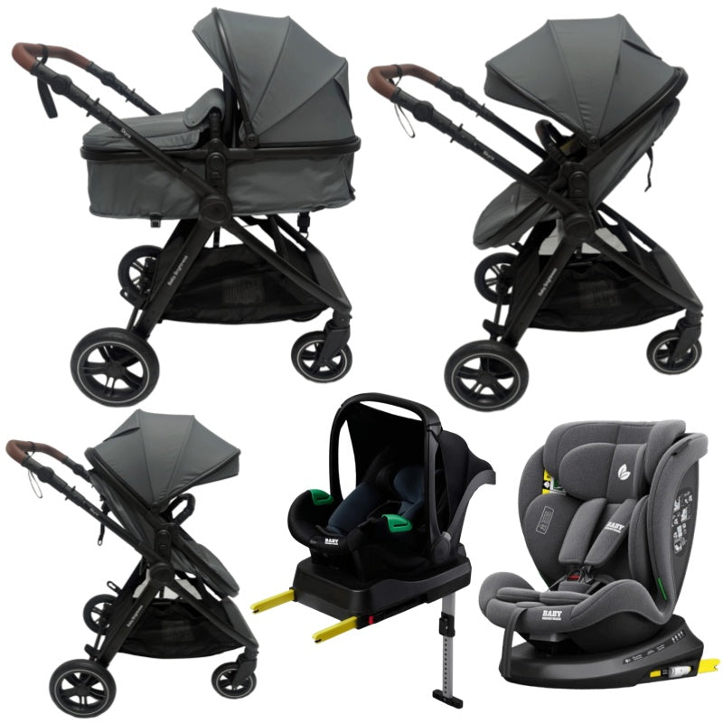 Pre-order Baby Brightness Newborn 4-in-1 Travel System with Bassinet, Capsule, ISOFIX Base & 360° Rotating Car Seat – Grey