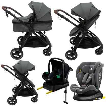 Pre-order Baby Brightness Newborn 4-in-1 Travel System with Bassinet, Capsule, ISOFIX Base & 360° Rotating Car Seat – Grey