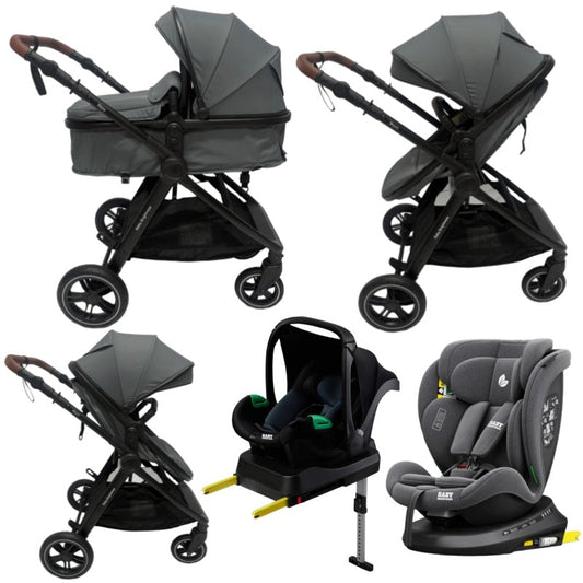 Pre-order Baby Brightness Newborn 4-in-1 Travel System with Bassinet, Capsule, ISOFIX Base & 360° Rotating Car Seat – Grey