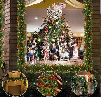 2.7M Christmas Garland with Lights Rattan Artificial Decoration