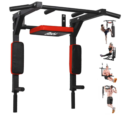 Pull Up Bar and Dip Station - Black + Red
