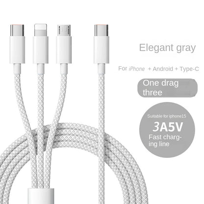 3-in-1 Fast Charging Cable – USB-A to USB-C, Lightning & Micro USB (Up to 100W)