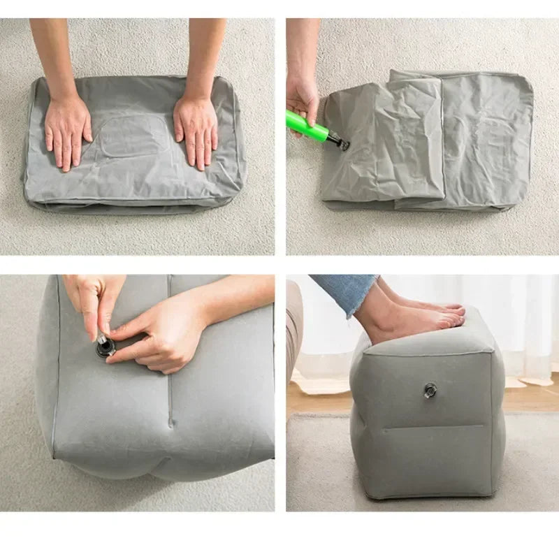 Inflatable Travel Footrest Pillow – Adjustable Airplane, Car & Bus Leg Rest