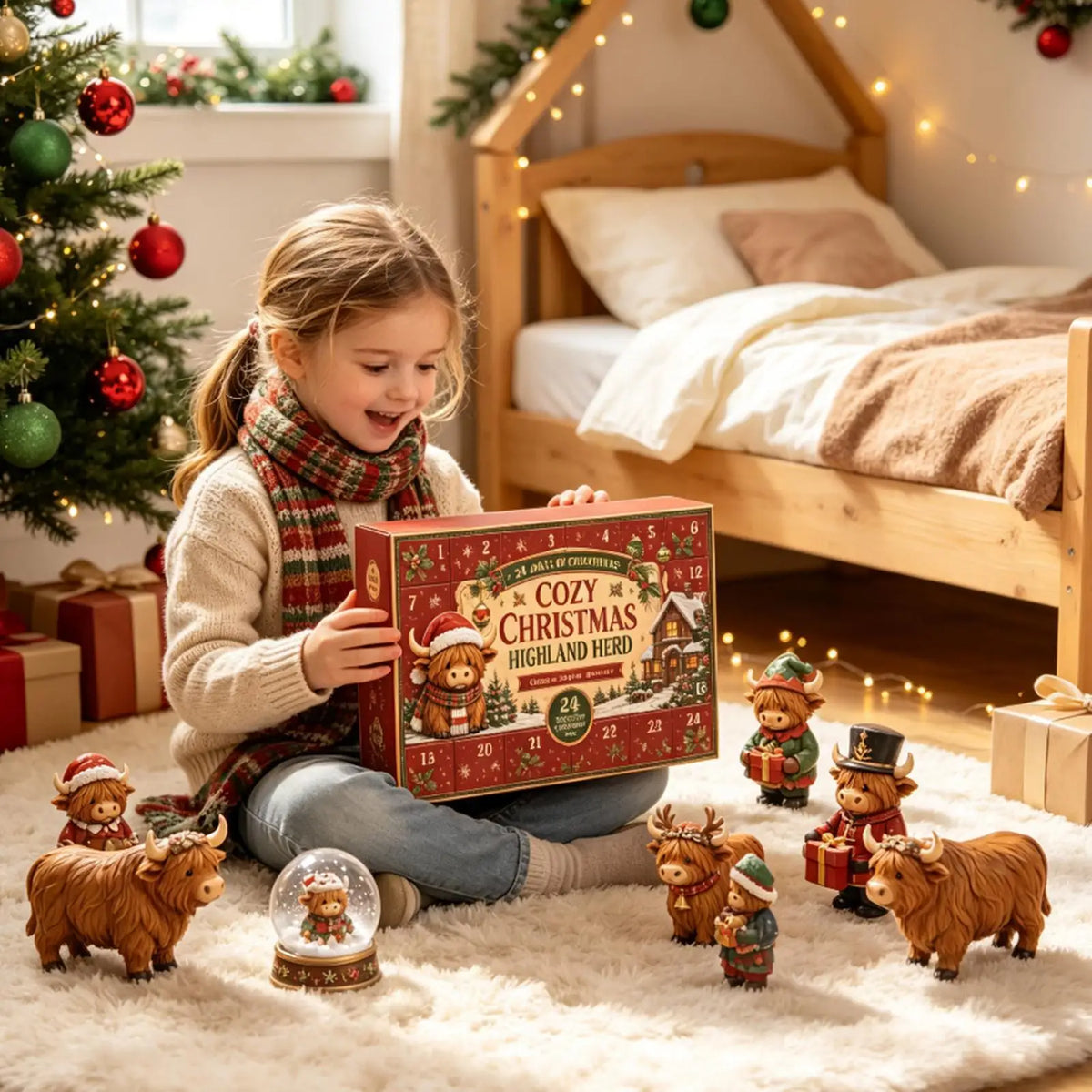 Christmas Advent Calendar – 24-Piece Highland Cow Acrylic Ornaments & Christmas Countdown Decorations