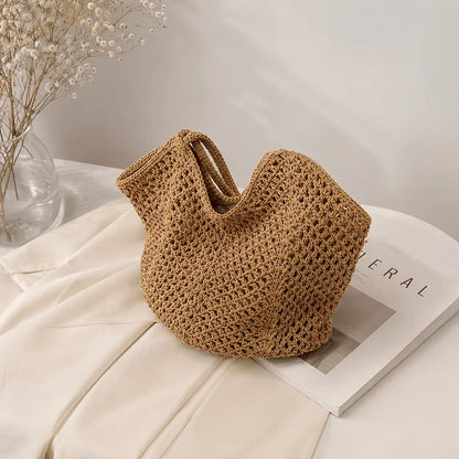 Large Woven Crochet Tote Bag – Lightweight Summer Beach & Shopping Shoulder Bag