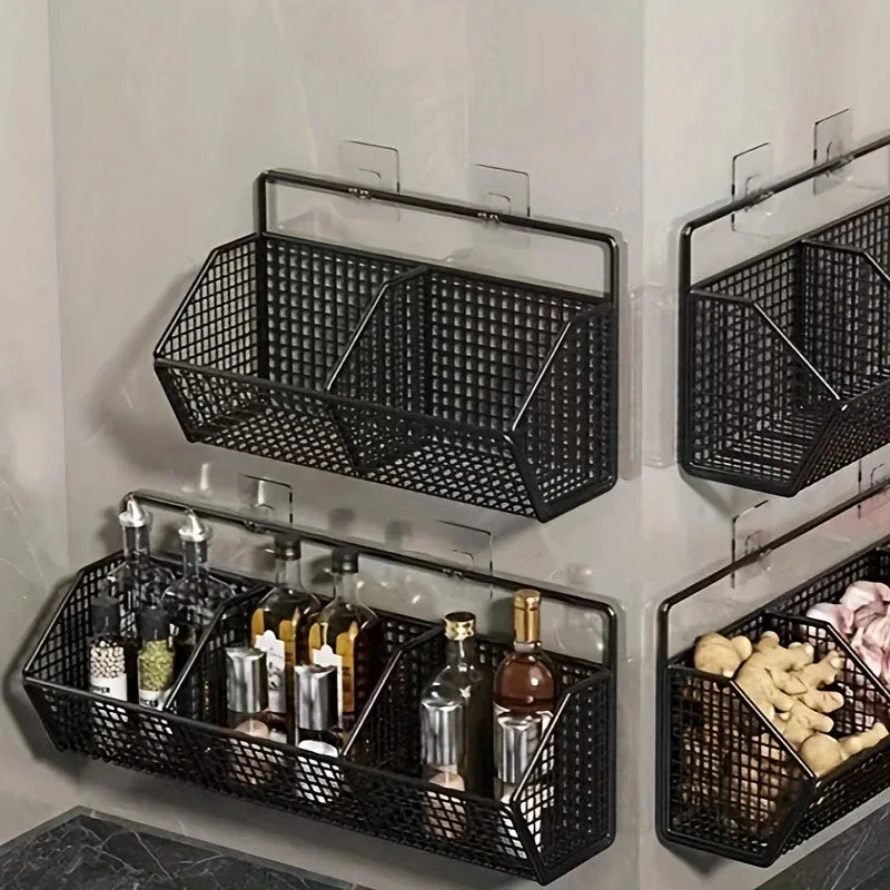 Wall Mounted Kitchen Storage Basket – Metal Wire Vegetable & Spice Organiser