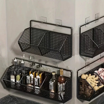 Wall Mounted Kitchen Storage Basket – Metal Wire Vegetable & Spice Organiser
