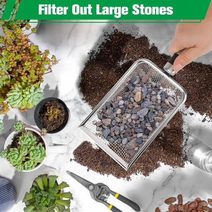 2-Piece Stainless Steel Garden Soil Sifter Set – Fine & Coarse Mesh Screens