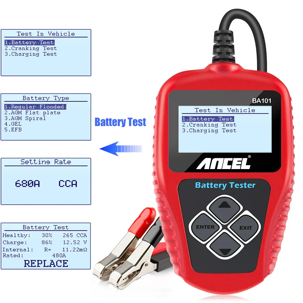 BA101 Car Battery Tester – 12V Load Analyzer (100–2000 CCA)