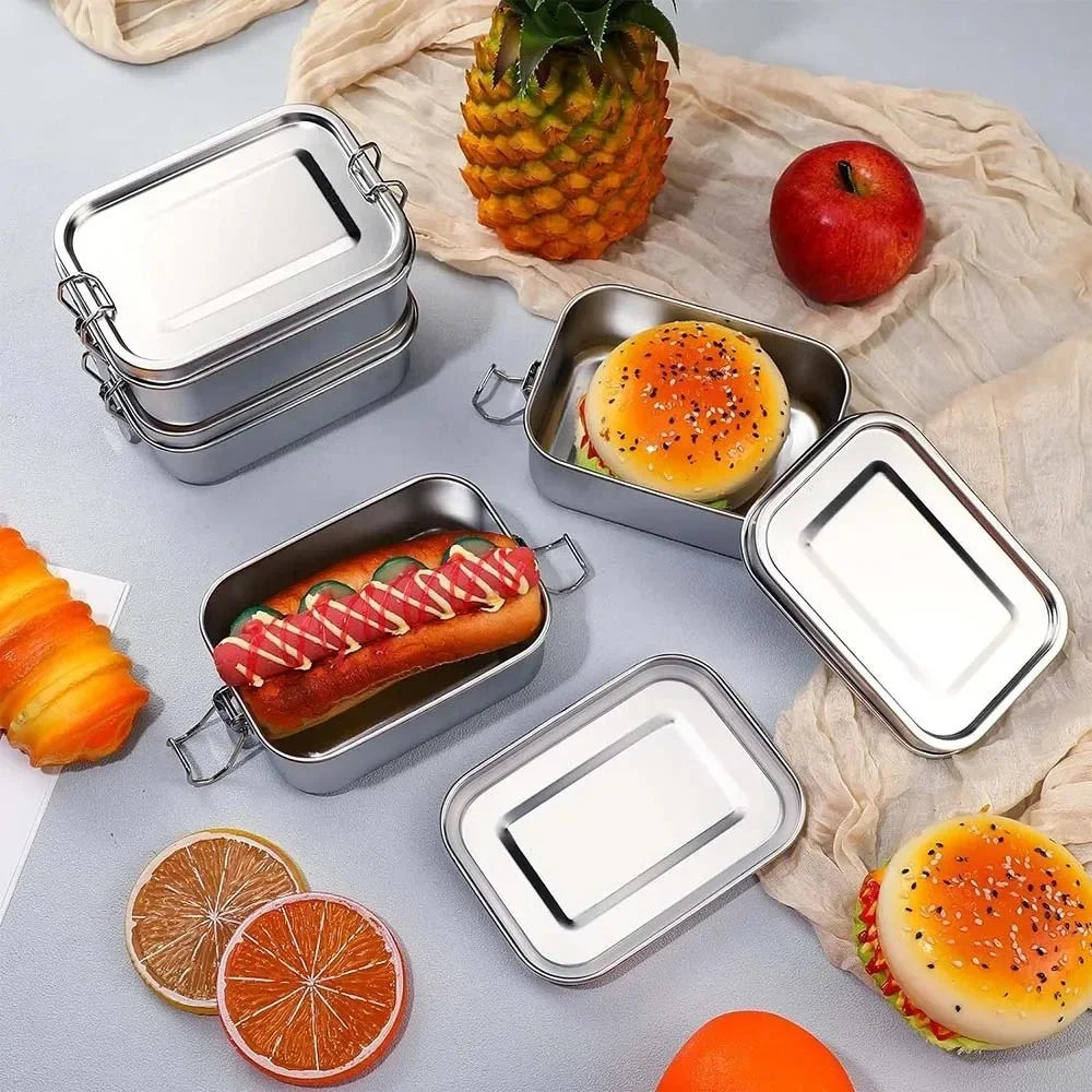 Stainless Steel Bento Lunch Box – Leak-Resistant Food Storage Container with Lockable Clips