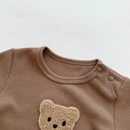 Baby Waffle Cotton Romper & Bear Ear Hat Set – Short Sleeve Outfit (0–24 Months)