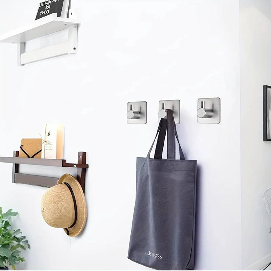 Stainless Steel Adhesive Hooks – No-Drill Wall Hooks for Home Organisation
