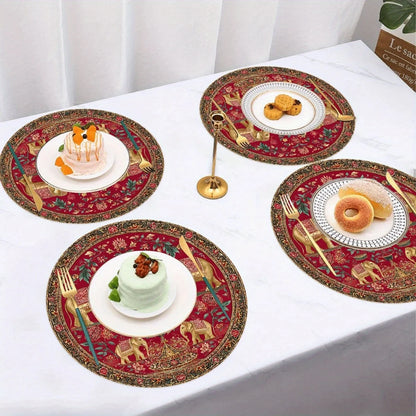 4-Piece Golden Elephant Placemats – Indian-Inspired Dining Table Mats