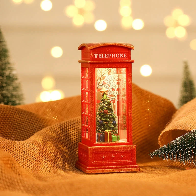 Light-Up Christmas Telephone Booth Decoration – Santa Claus & Snowman Festive Ornament