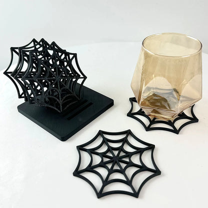 6-Piece Halloween Spider Web Coaster Set with Holder – 10cm
