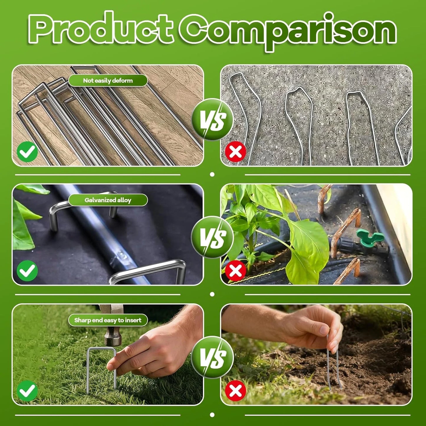 50-200 Pack U-Shaped Garden Ground Pegs with Washers – Landscape Fabric & Netting Pins