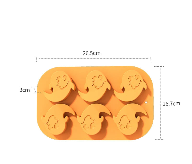 Halloween Silicone Baking Mould – Pumpkin, Ghost, Bat & Witch Hat Shapes