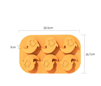 Halloween Silicone Baking Mould – Pumpkin, Ghost, Bat & Witch Hat Shapes