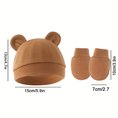Newborn Baby Beanie & Mittens Set – Soft Cotton Hat & Gloves Gift Set