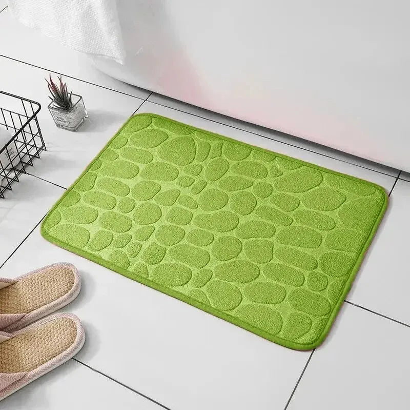 Embossed Memory Foam Bath Mat – Non-Slip Pebble Floor Rug for Bathroom & Home