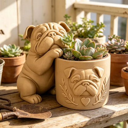 Bulldog Flower Pot – Cute Dog Planter & Desktop Ornament