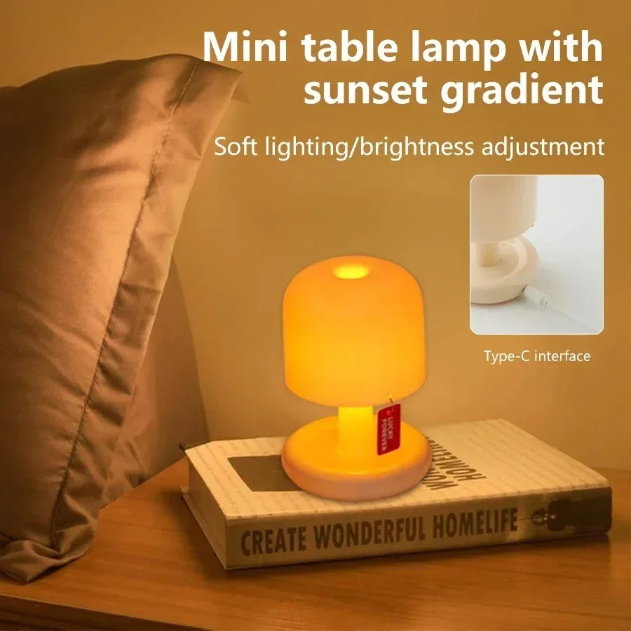 Mini Sunset Mushroom Night Light – USB Rechargeable LED Table Lamp