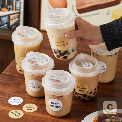Transparent Coffee Cups with Lids 10-Pack, U-shaped Disposable Drinkware for Hot Fluids, Milk Tea, Take-out Drinks