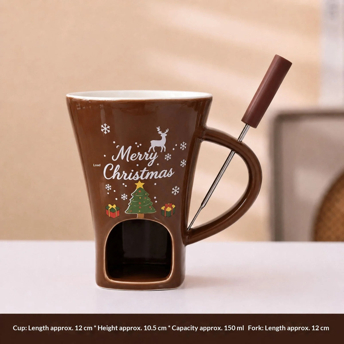 150ml Christmas Ceramic Chocolate Fondue Mug Set with Fork – Mini Melting Pot for Chocolate & Cheese