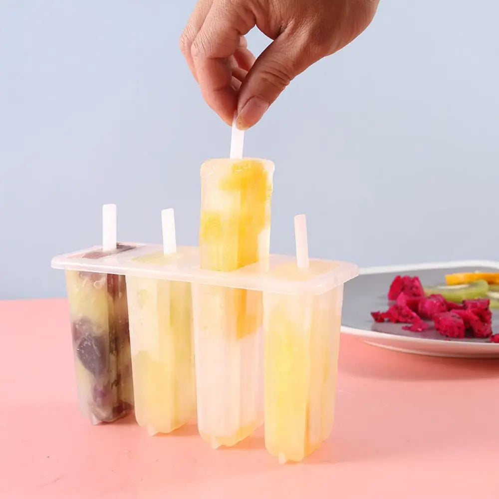 4-Cavity Homemade Ice Block Mould with Lid – Reusable Popsicle Maker