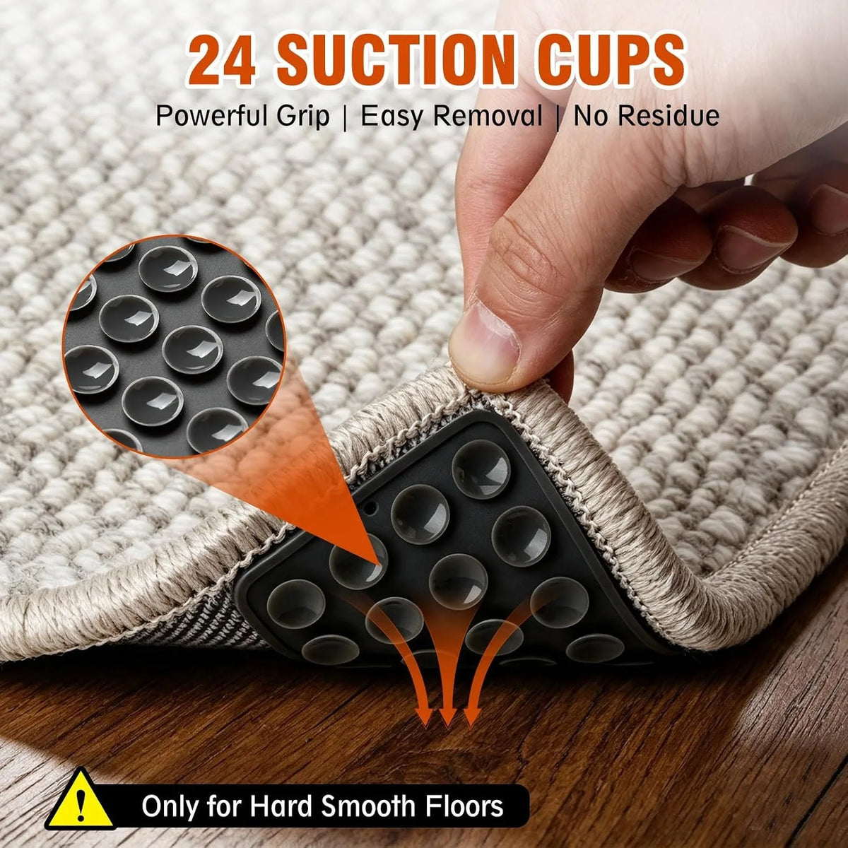 Reusable Anti-Slip Rug Grippers – 4/8 Pack Carpet Corner Pads with Suction Grip