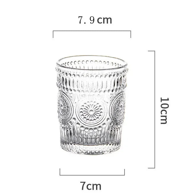 Nordic Sunflower Glass Cup – Retro Embossed Drinking Glass