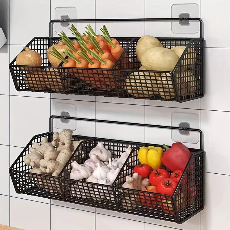 Wall Mounted Kitchen Storage Basket – Metal Wire Vegetable & Spice Organiser