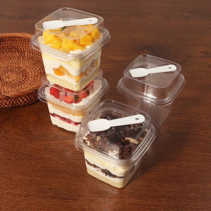 20-Pack Disposable Square Cake Boxes – Eco-Friendly Dessert & Mousse Packaging with Clear Lid