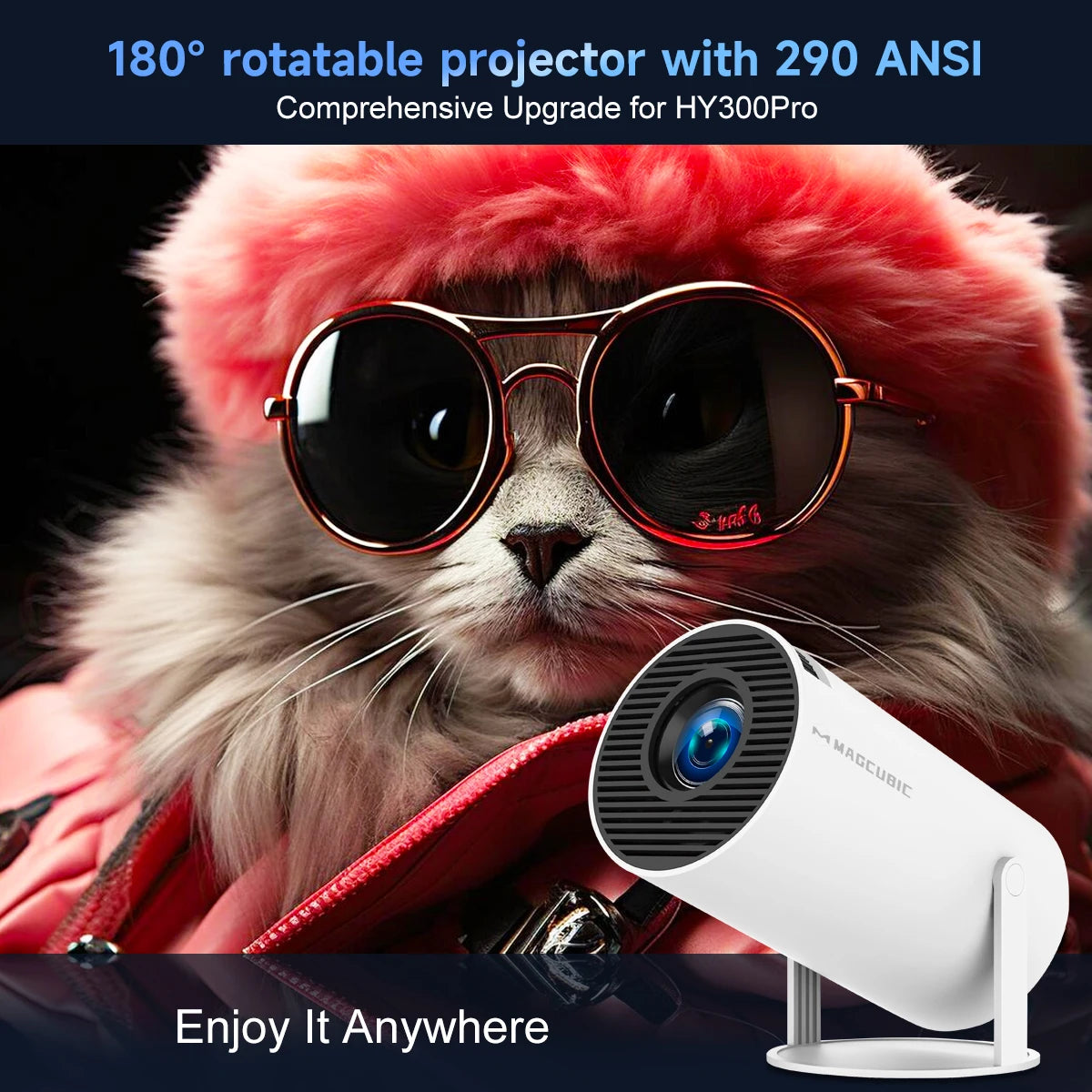 MAGCUBIC HY300 PRO Smart Projector – Android 14 WiFi 6 Bluetooth Home Cinema Projector