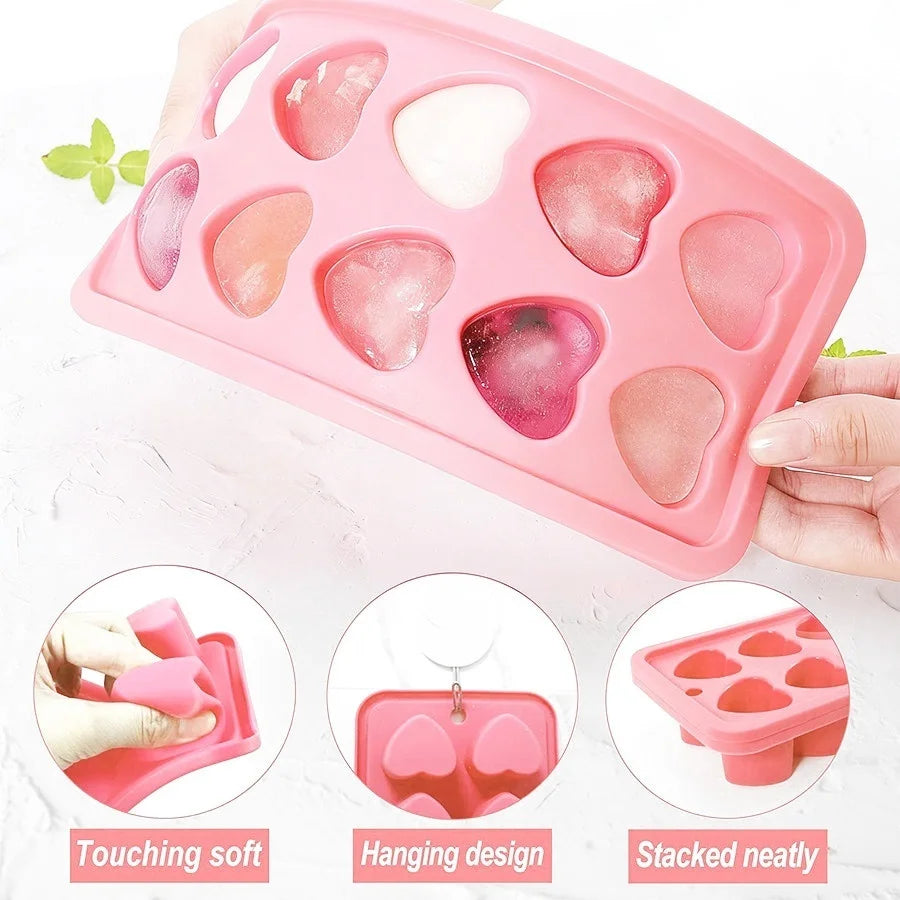 10-Cavity Heart-Shaped Silicone Mould – Ice, Chocolate, Jelly & Dessert Tray