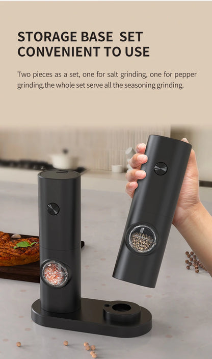 Automatic Gravity Salt & Pepper Grinder – LED Light Adjustable Mill