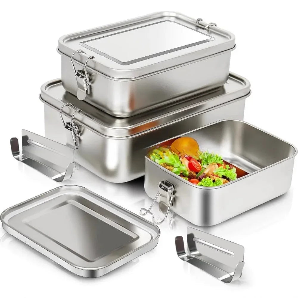 Stainless Steel Bento Lunch Box – Leak-Resistant Food Storage Container with Lockable Clips