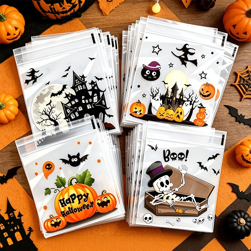 100-Pack Halloween Treat Bags – Clear Self-Adhesive Candy & Cookie Bags