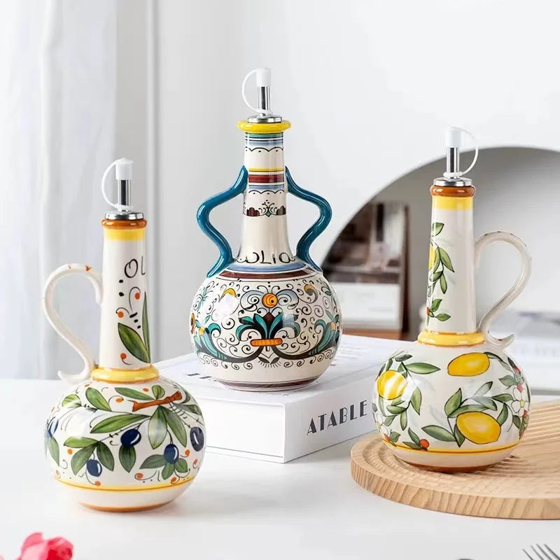 Embossed Ceramic Olive Oil & Vinegar Dispenser 750ml